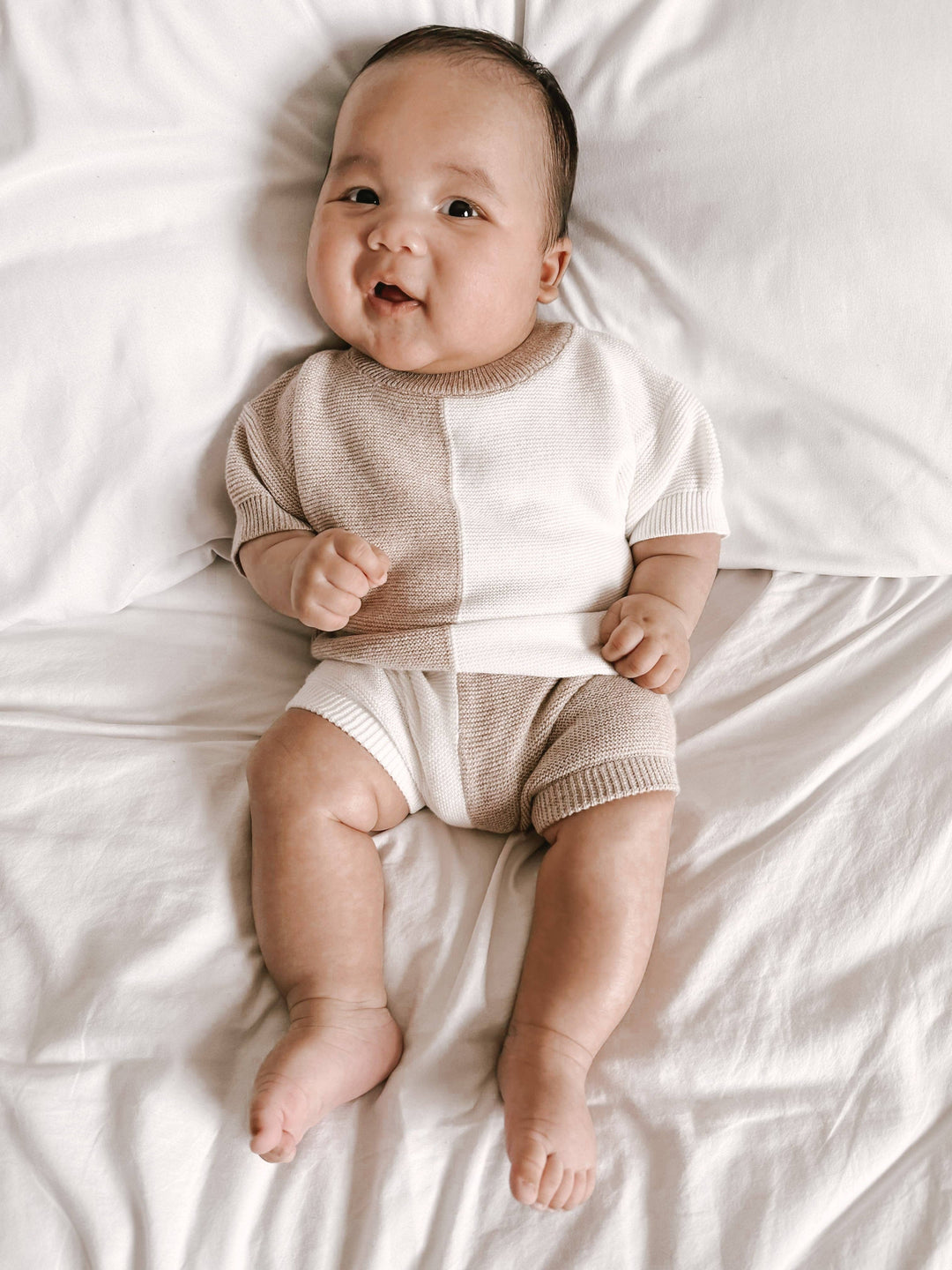 Beige White Knit Set