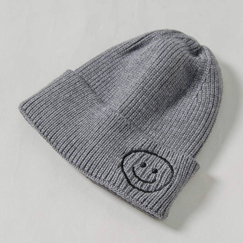Knitted Smiley Baby Beanie | Gray