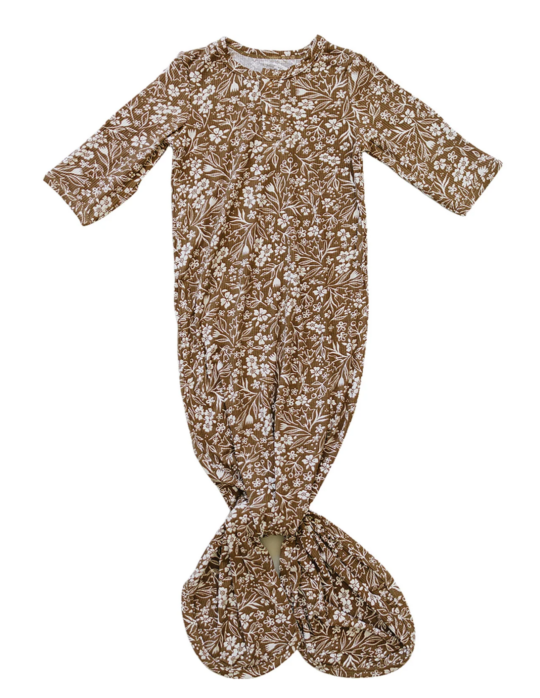 Brown Floral Ribbed Knotted Gown