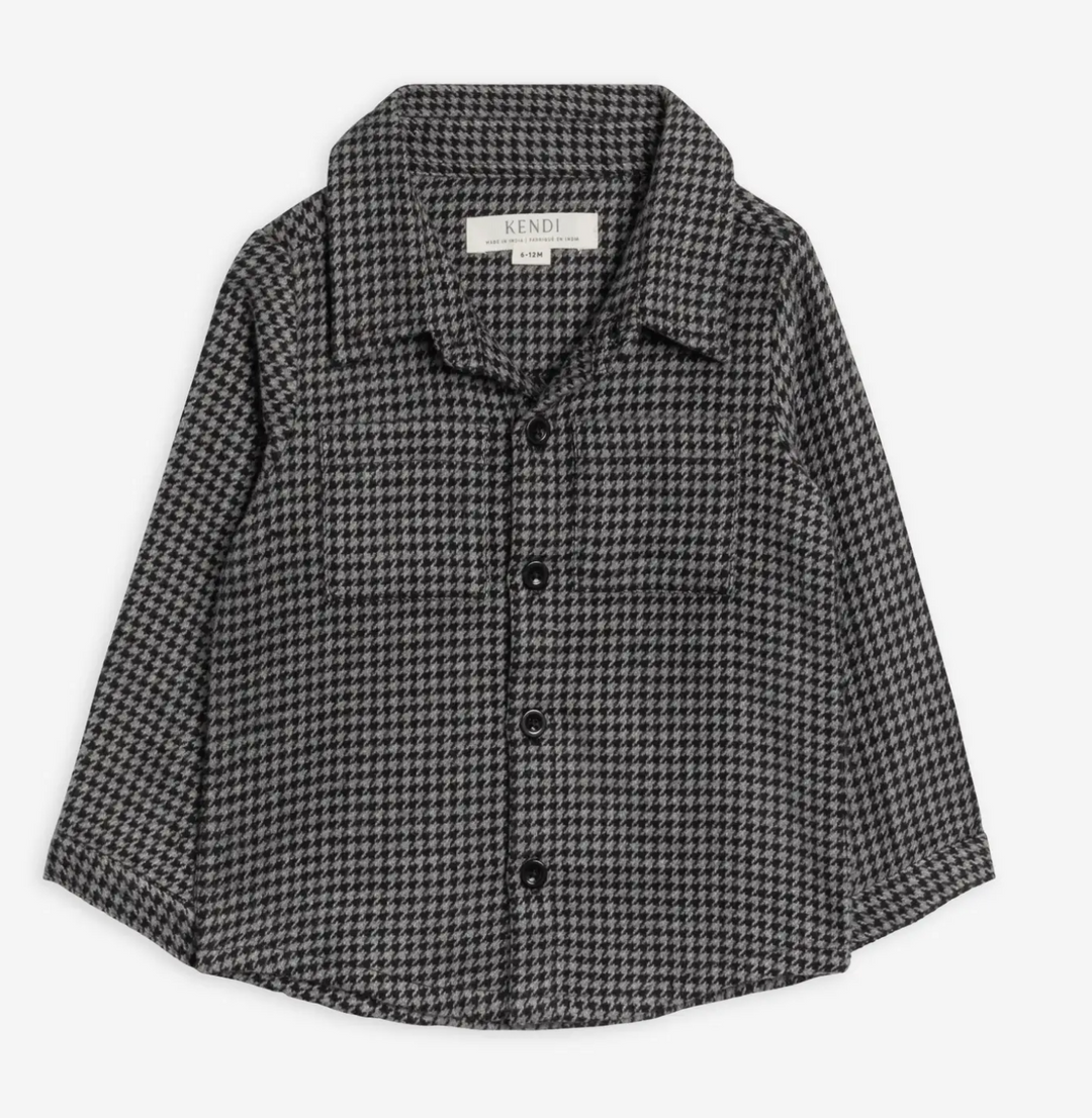 Houndstooth Flannel Collared Shirt
