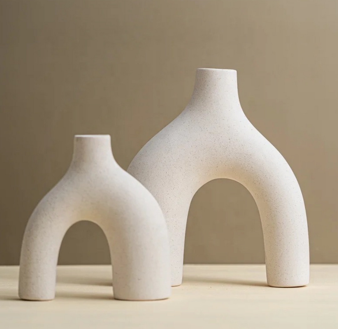 U-Shaped Unglazed Ceramic Vase | Cream