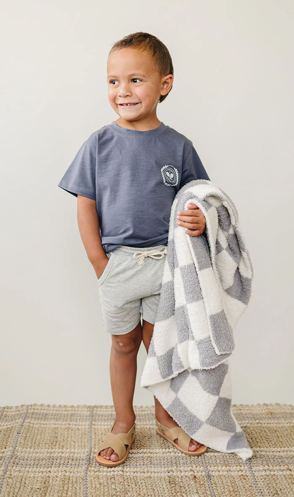 Grey Checkered Plush Blanket