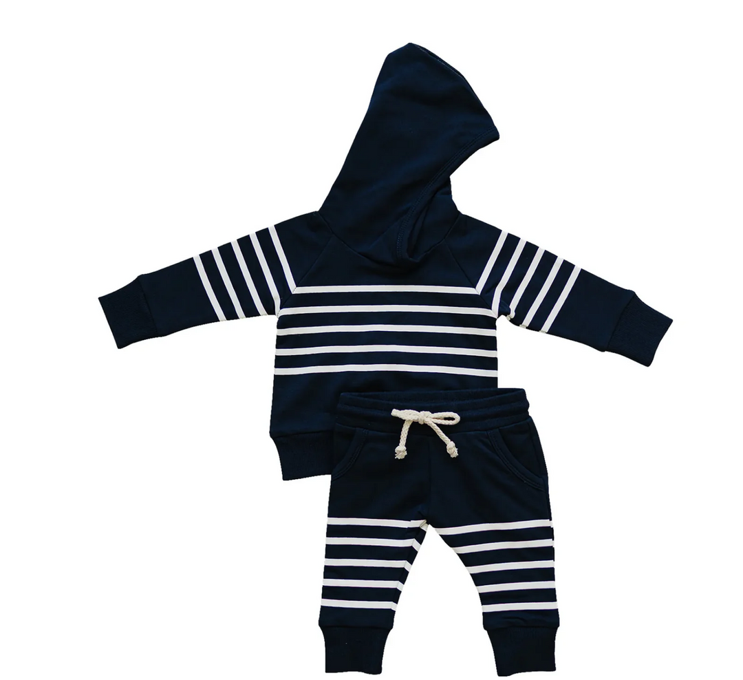 Navy Stripe Hooded French Terry Set