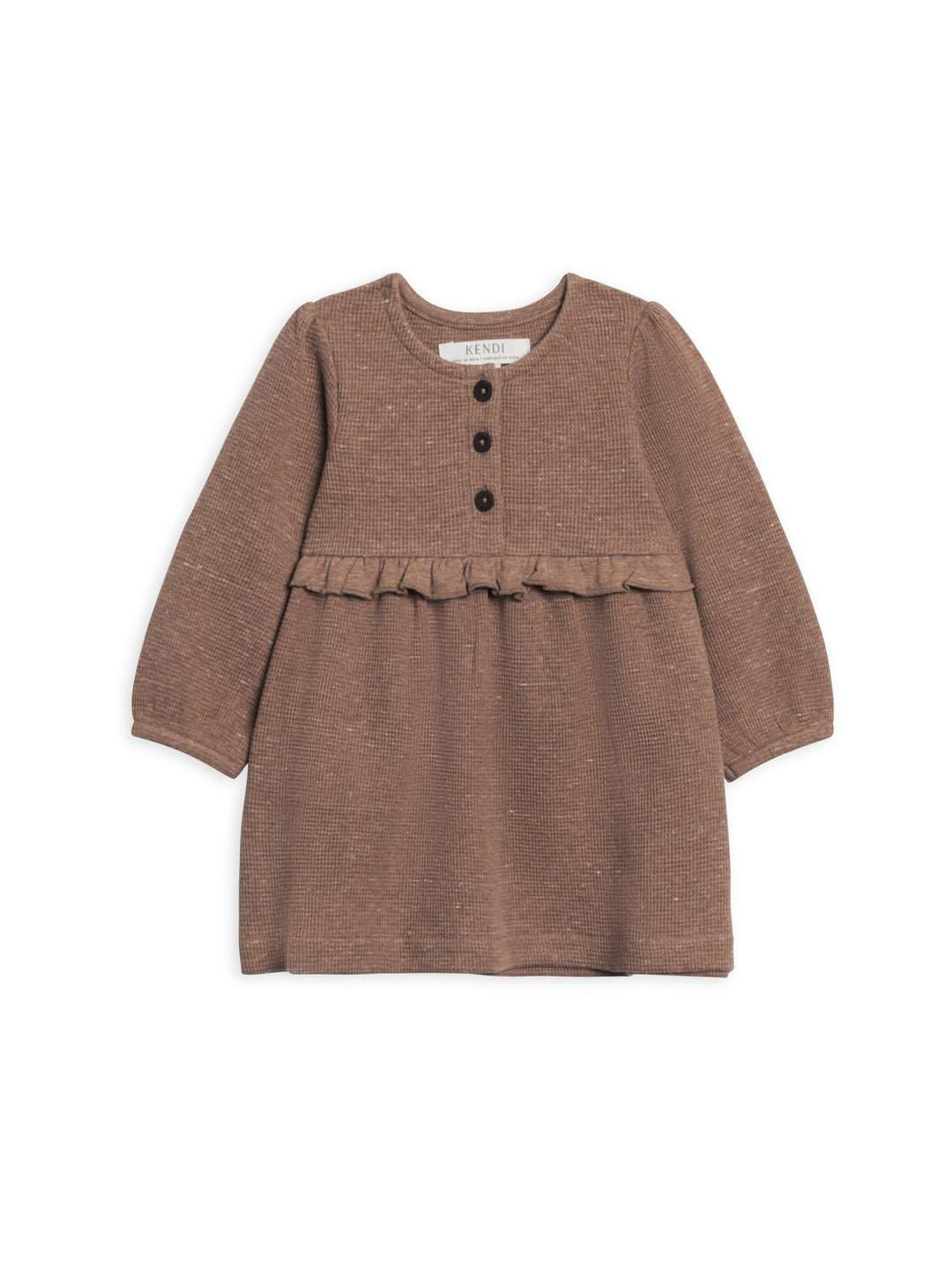 Nina Waffle Knit Ruffle Waist Dress - Heather Mocha