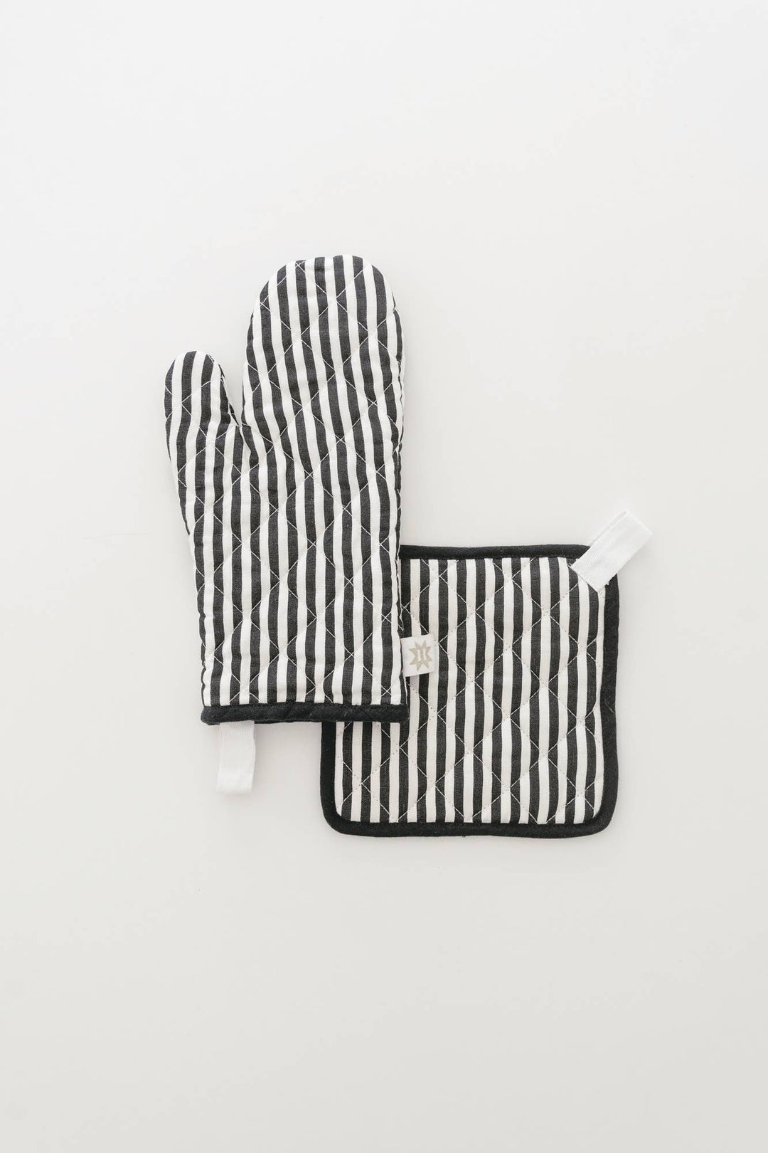 Quilted Linen Oven Mitt + Potholder Set - Navy