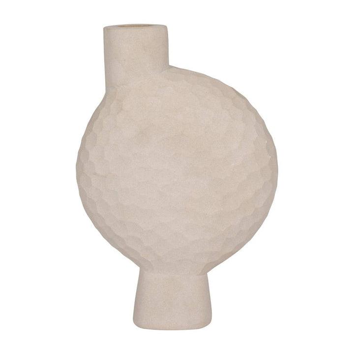 Stone Sculpted Geometric Textured Vase | Beige