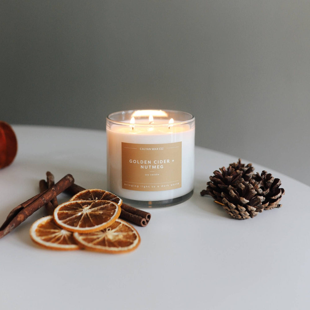 Golden Cider + Nutmeg Glass Tumbler Soy Candle | 3 Wick