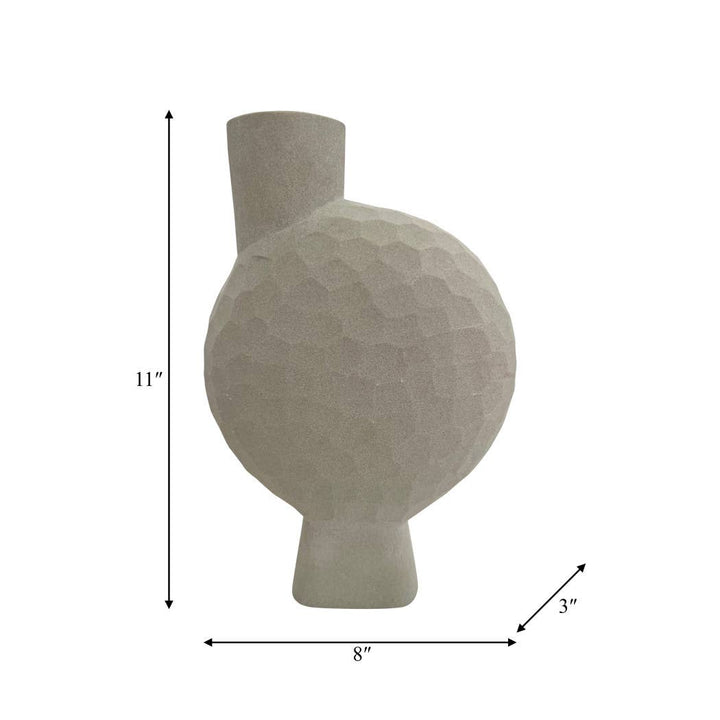 Stone Sculpted Geometric Textured Vase | Beige