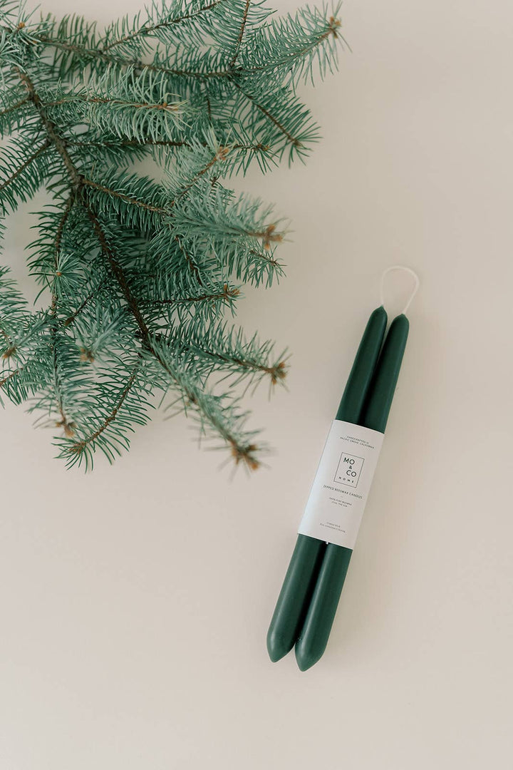 Forest Green | Dipped Beeswax Taper Candles | 10Inch