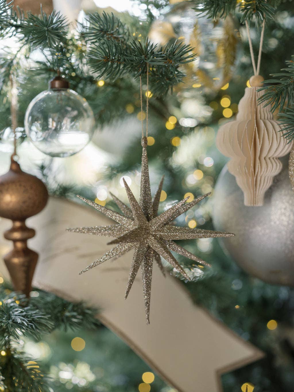 Gold Glitter Starburst Ornament | Large