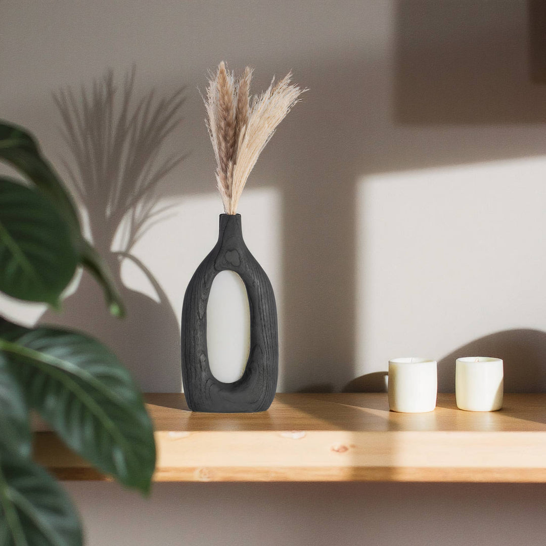 Wood Cut-Out Vase | Black