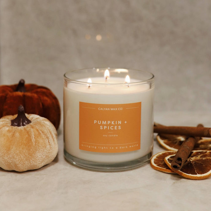 Pumpkin + Spices Glass Tumbler Soy Candle | 3 Wick