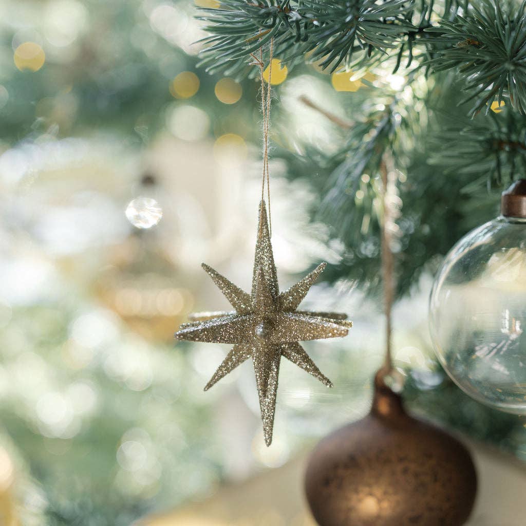 Gold Glitter Starburst Ornament | Small