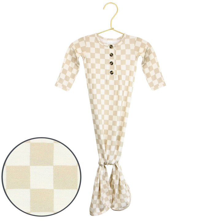 Neutral Check Knotted Gown