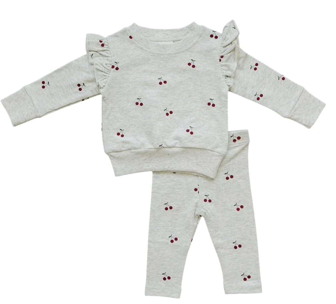 Cherry Ruffle French Terry Set