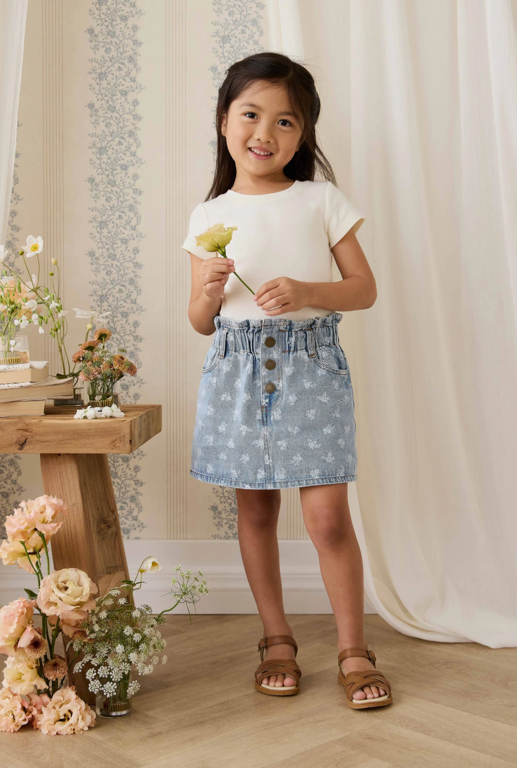Floral Denim Skirt
