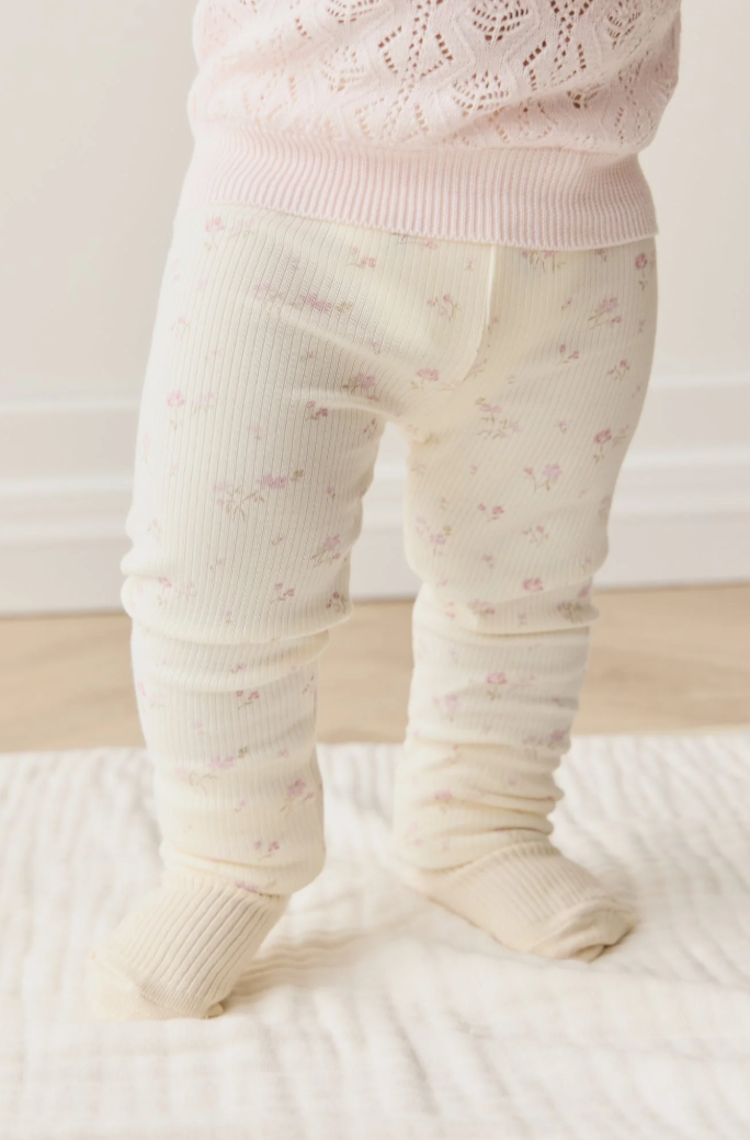 Lightly Ribbed Legging | Cream & Pink Floral