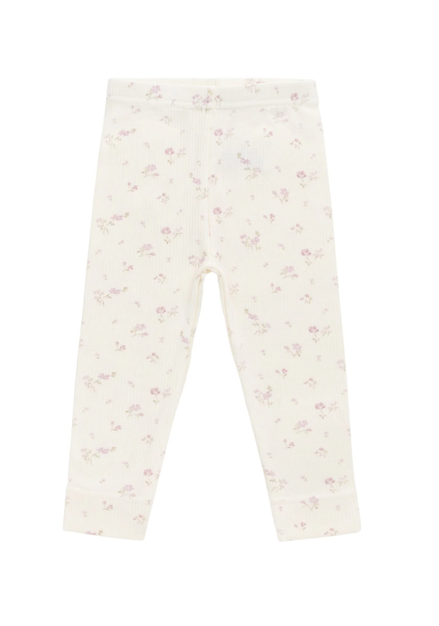 Lightly Ribbed Legging | Cream & Pink Floral