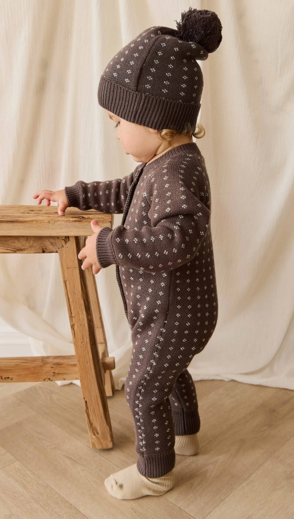 Knitted Diamonds One-Piece | Coffee Brown
