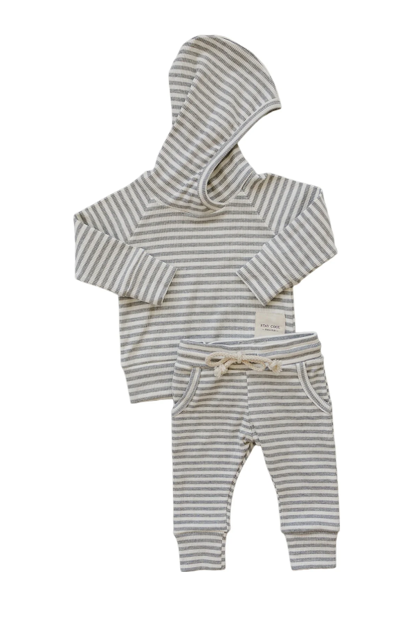 Grey Striped Hooded Set