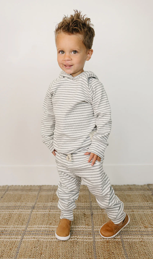 Grey Striped Hooded Set