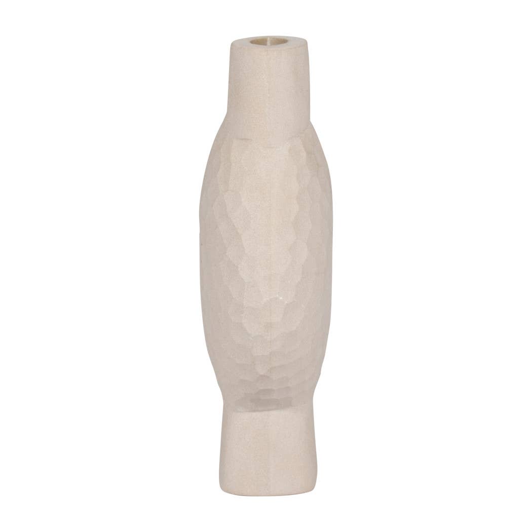 Stone Sculpted Geometric Textured Vase | Beige
