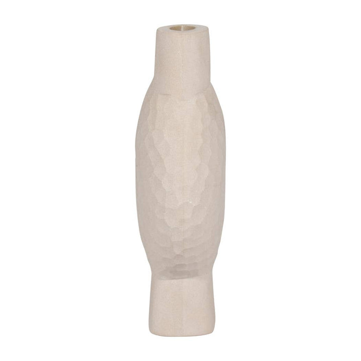 Stone Sculpted Geometric Textured Vase | Beige