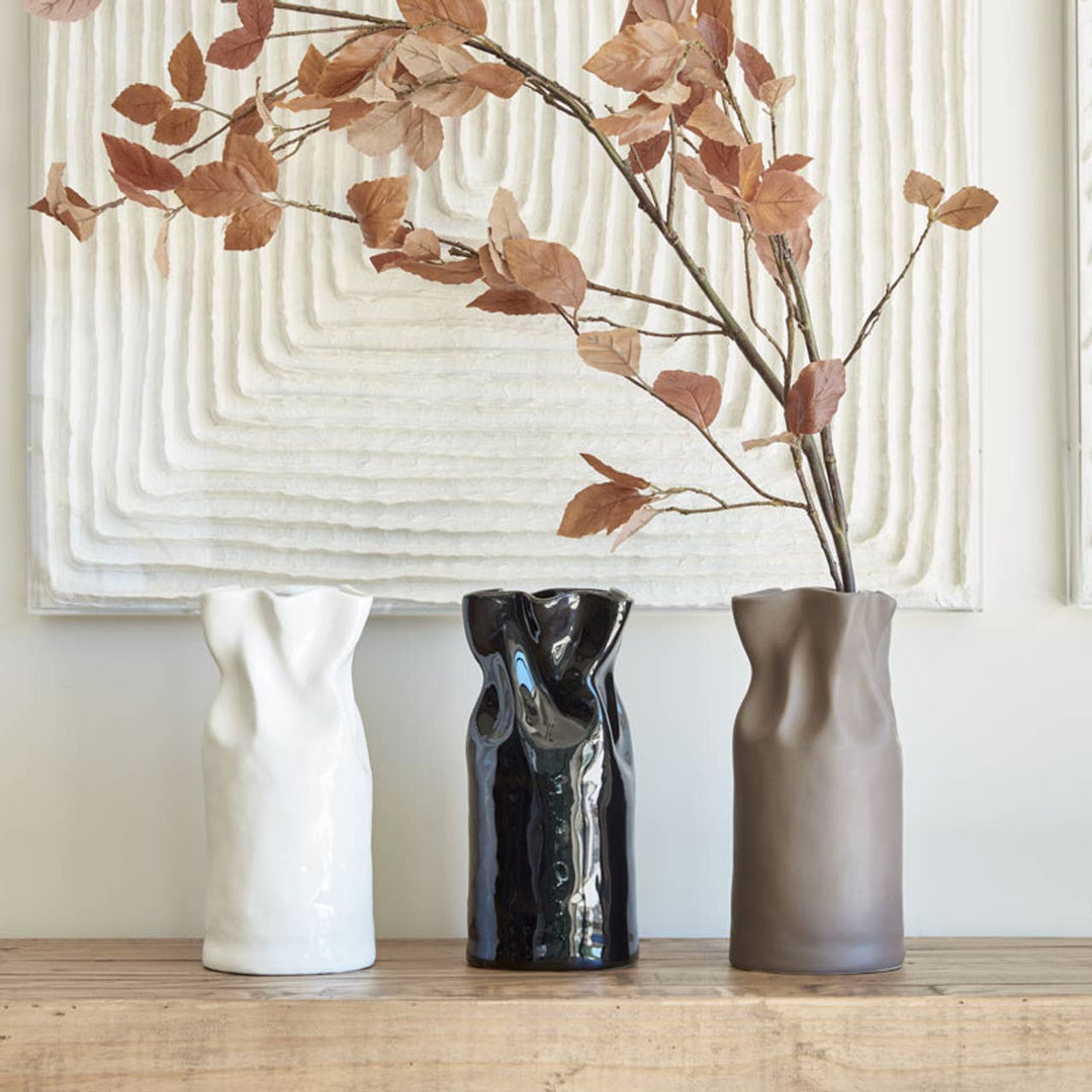 Cinched Ceramic Vase - Matte Taupe