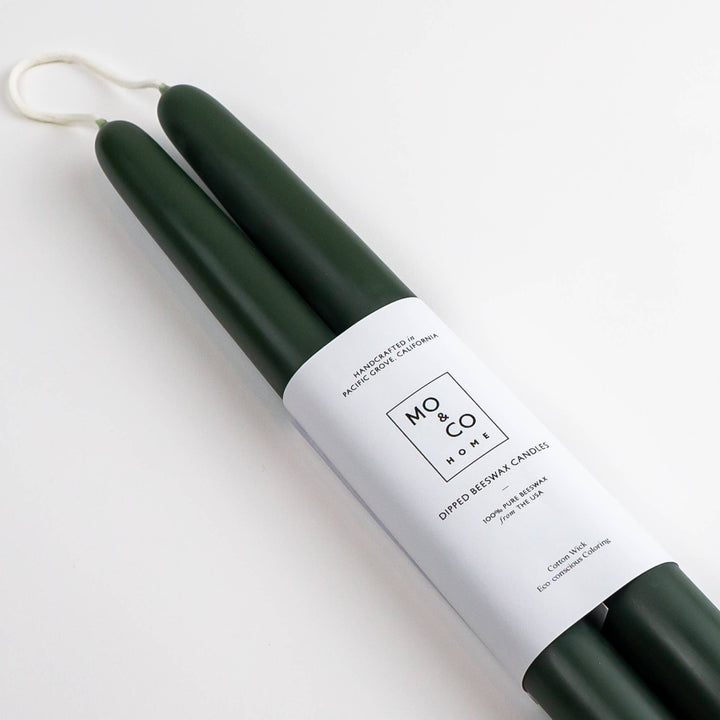 Forest Green | Dipped Beeswax Taper Candles | 10Inch