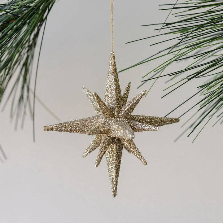 Gold Glitter Starburst Ornament | Small