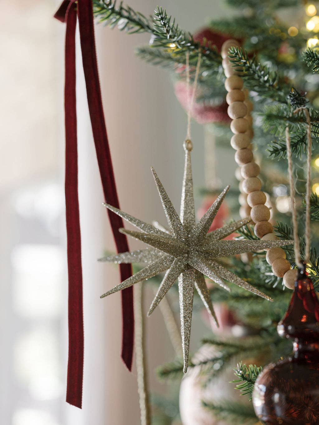 Gold Glitter Starburst Ornament | Large
