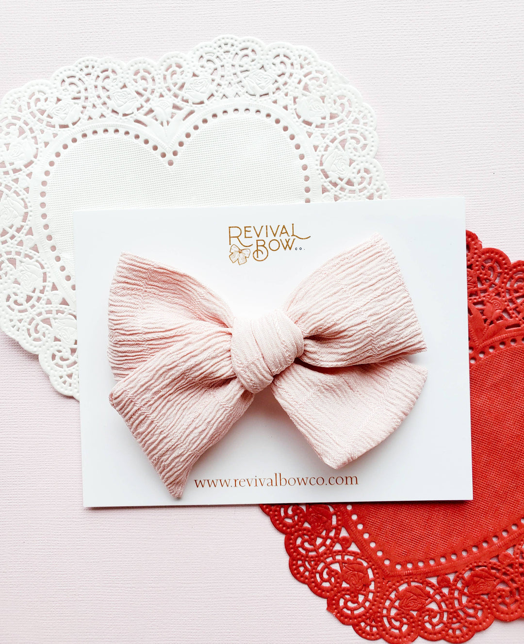Valentine's Day Large Bow on Clip • Textured Pink Grid