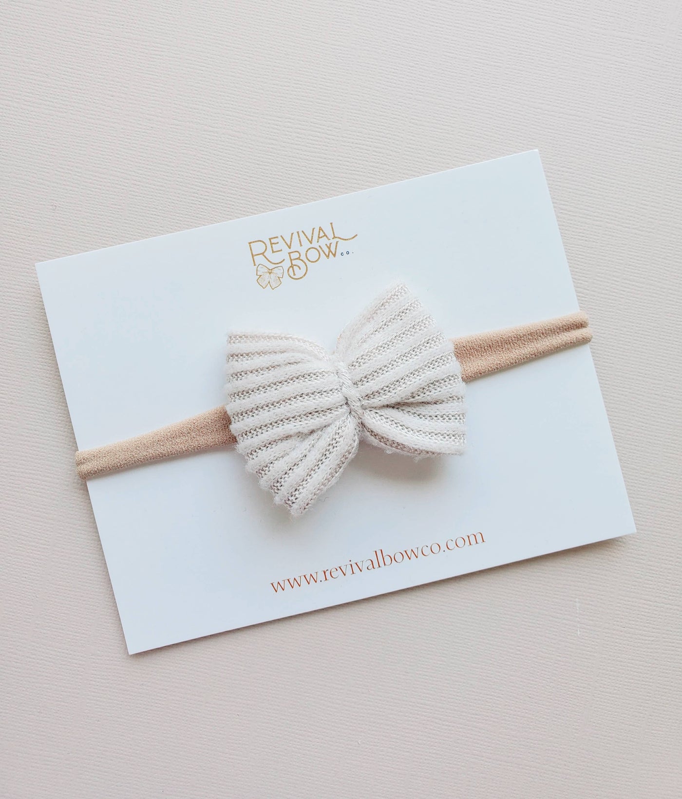 Baby Bow on Headband: Ivory Rib