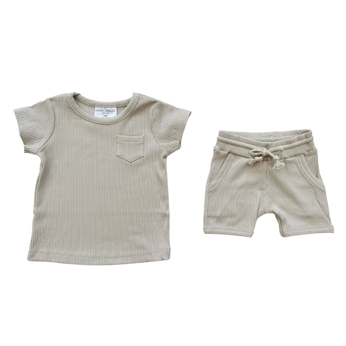 Two-Piece Ribbed Short Set - Stone