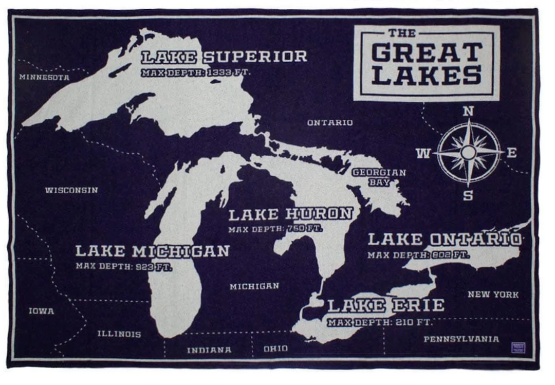 Great Lakes Map Wool Throw