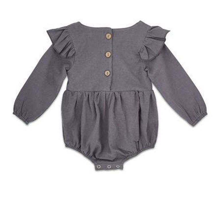 Slate Flutter Sleeve Linen Baby Romper