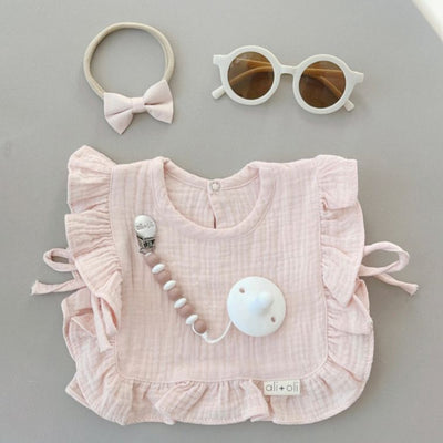 Ali+Oli Muslin Cotton Ruffle Baby Bib (Pink)