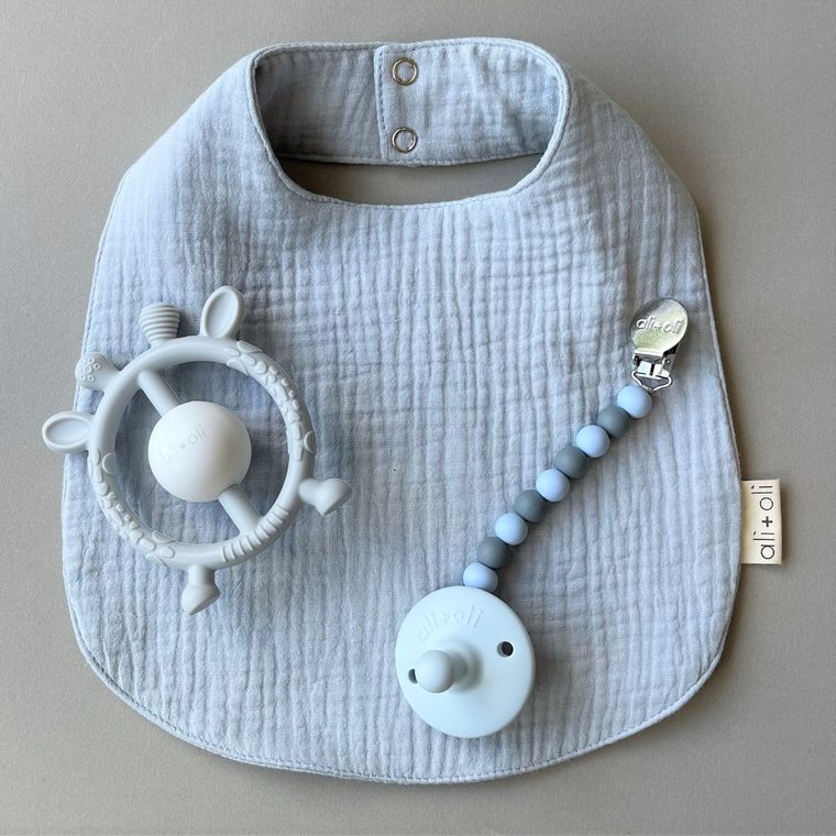 Ali+Oli Muslin Cotton Snap Baby Bib (Blue)