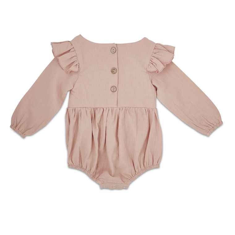 Blush Flutter Sleeve Linen Baby Romper
