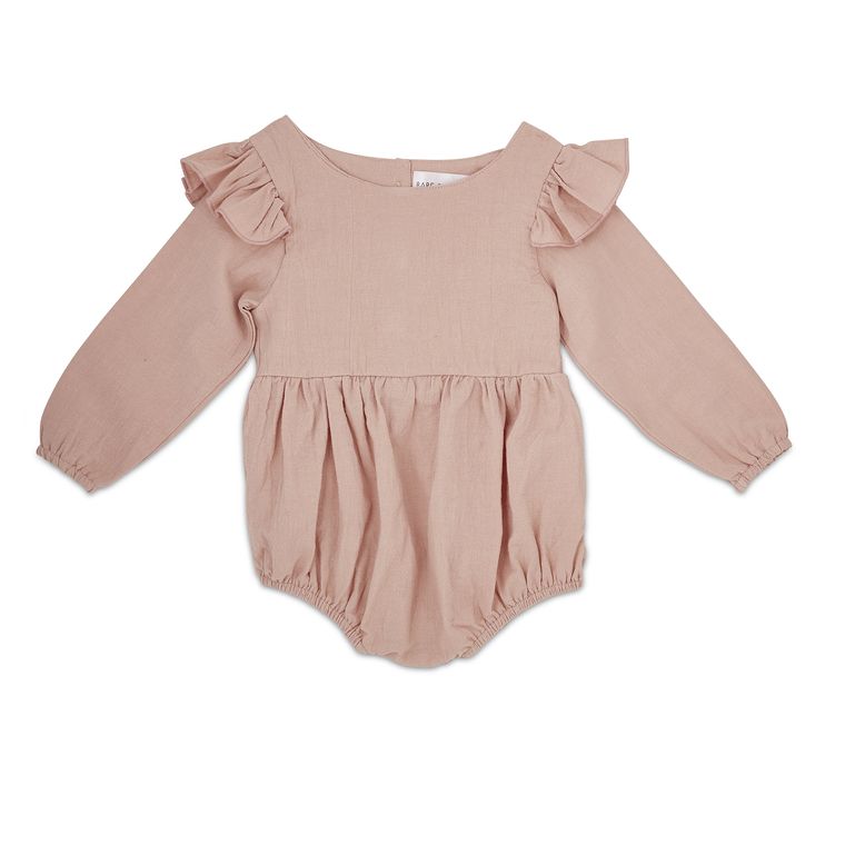 Blush Flutter Sleeve Linen Baby Romper